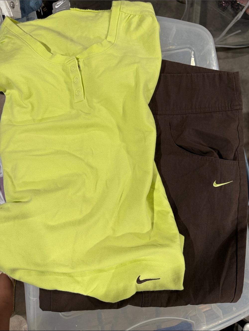 Nike Lime Green Top with Brown Capris